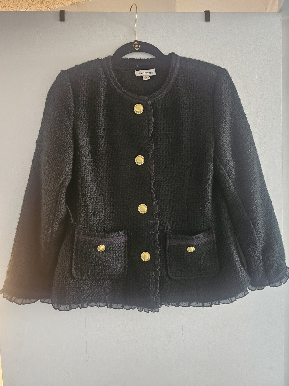 Joan Rivers Black Tweed Blazer with Gold Buttons